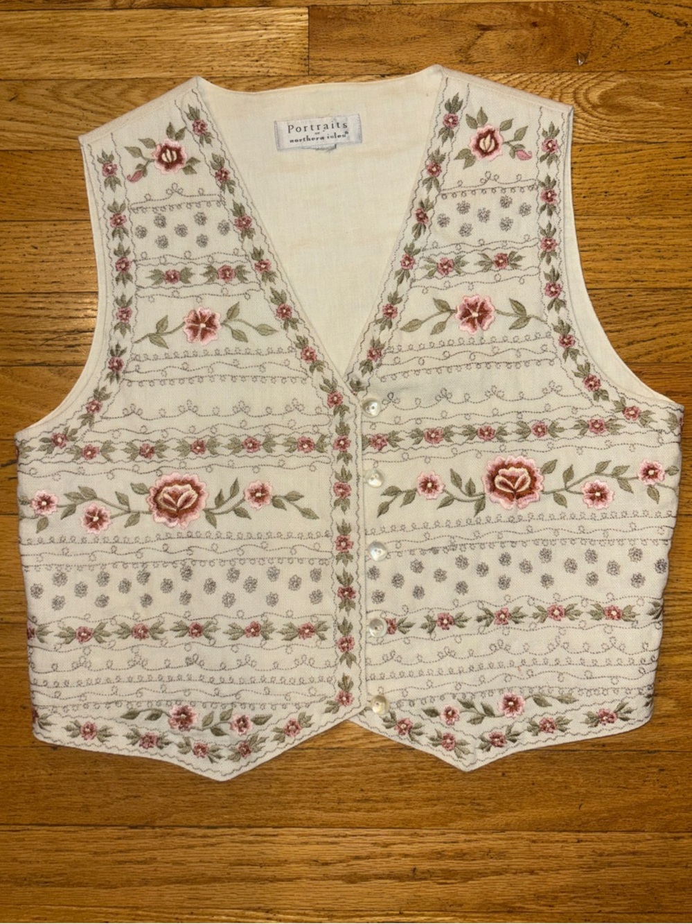 Portraits by Northern Isles Vintage Floral Embroidered Tapestry Vest -